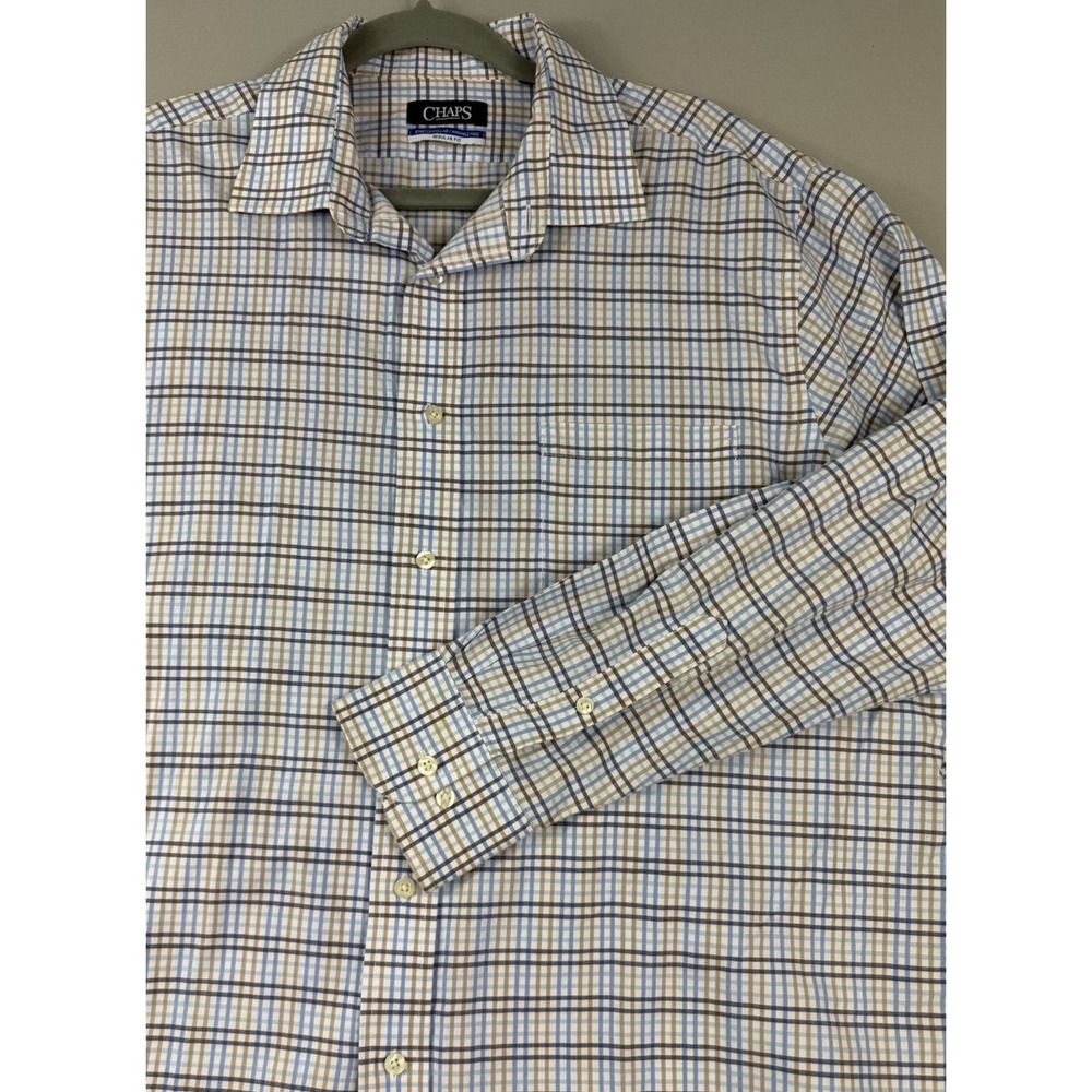 Chaps wrinkle-free shepherd check ss button ss shirt, men's 17.5 34/35